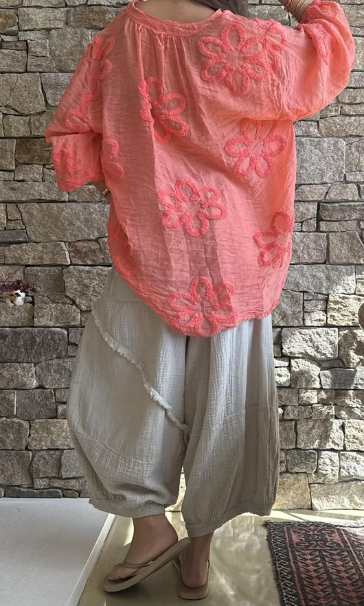 Sabo Boucle Flower Blouse Sherbet Coral